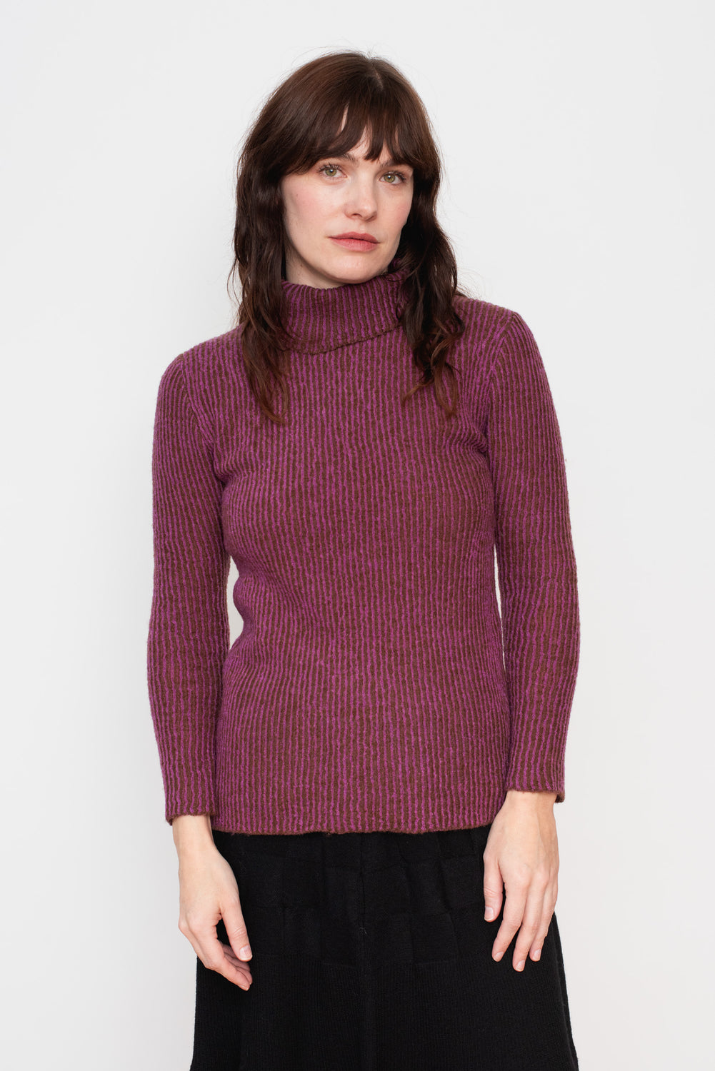 Ribbed Wool Turtleneck Sweater Purple