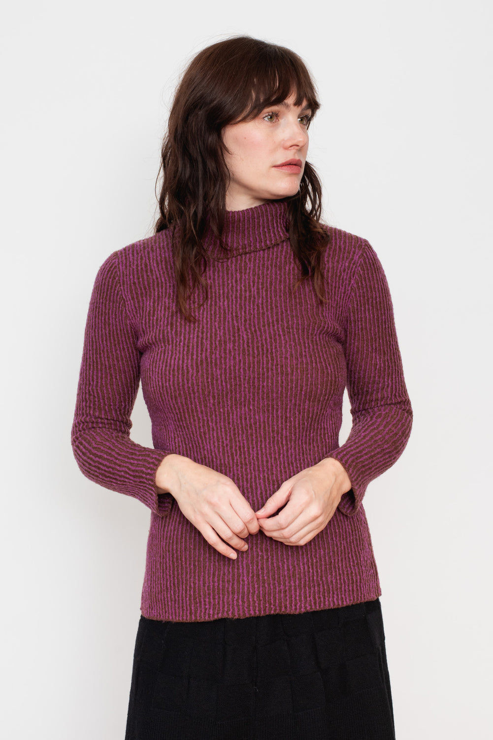 Ribbed Wool Turtleneck Sweater Purple