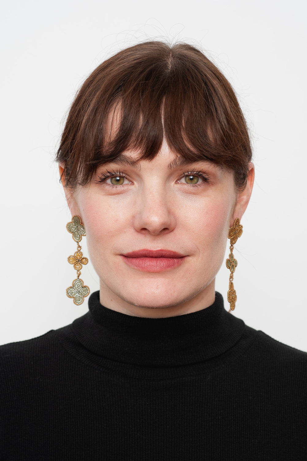 Triple Venetian Window Earring Golden Bronze and Blue Gray