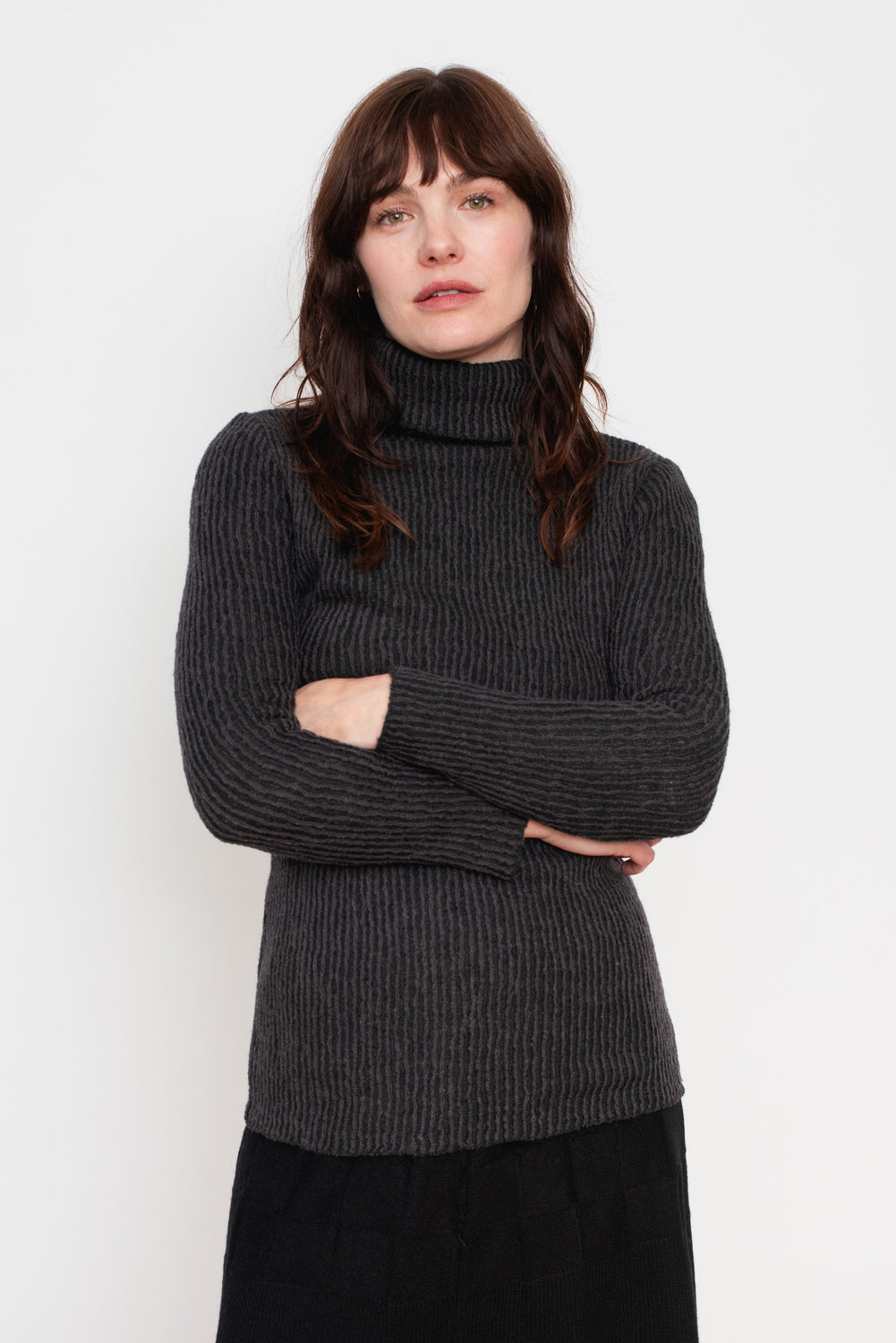 Ribbed Wool Turtleneck Sweater Charcoal Gray