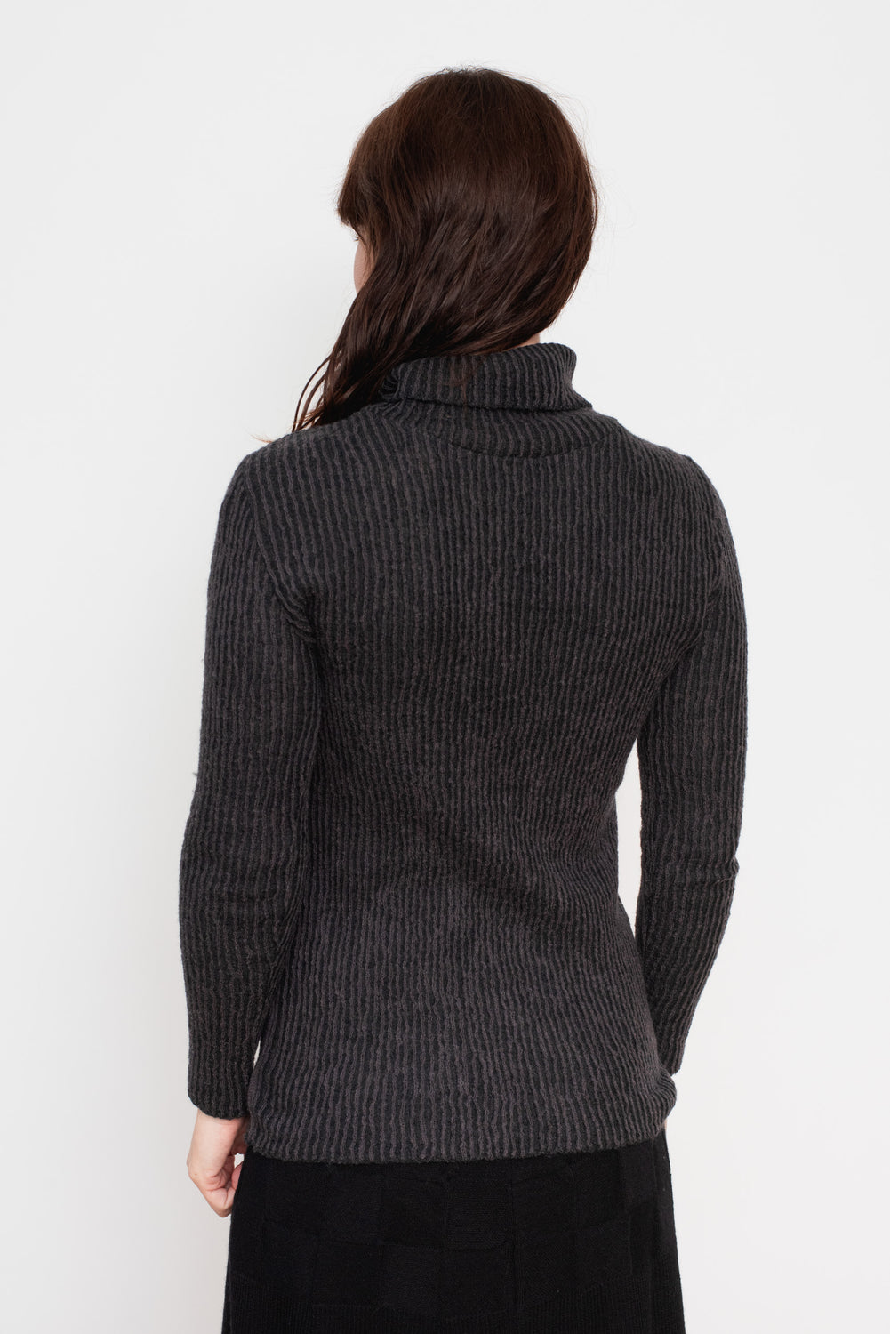 Ribbed Wool Turtleneck Sweater Charcoal Gray