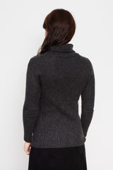 Ribbed Wool Turtleneck Sweater Charcoal Gray