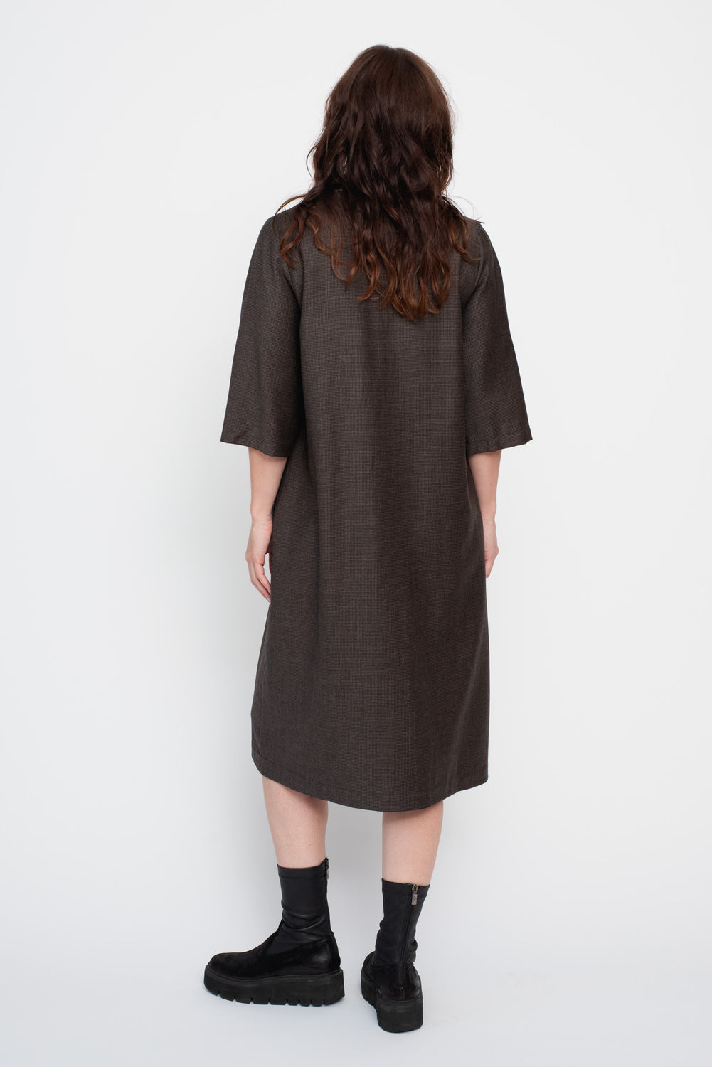 V-Neck Dress Brown Check