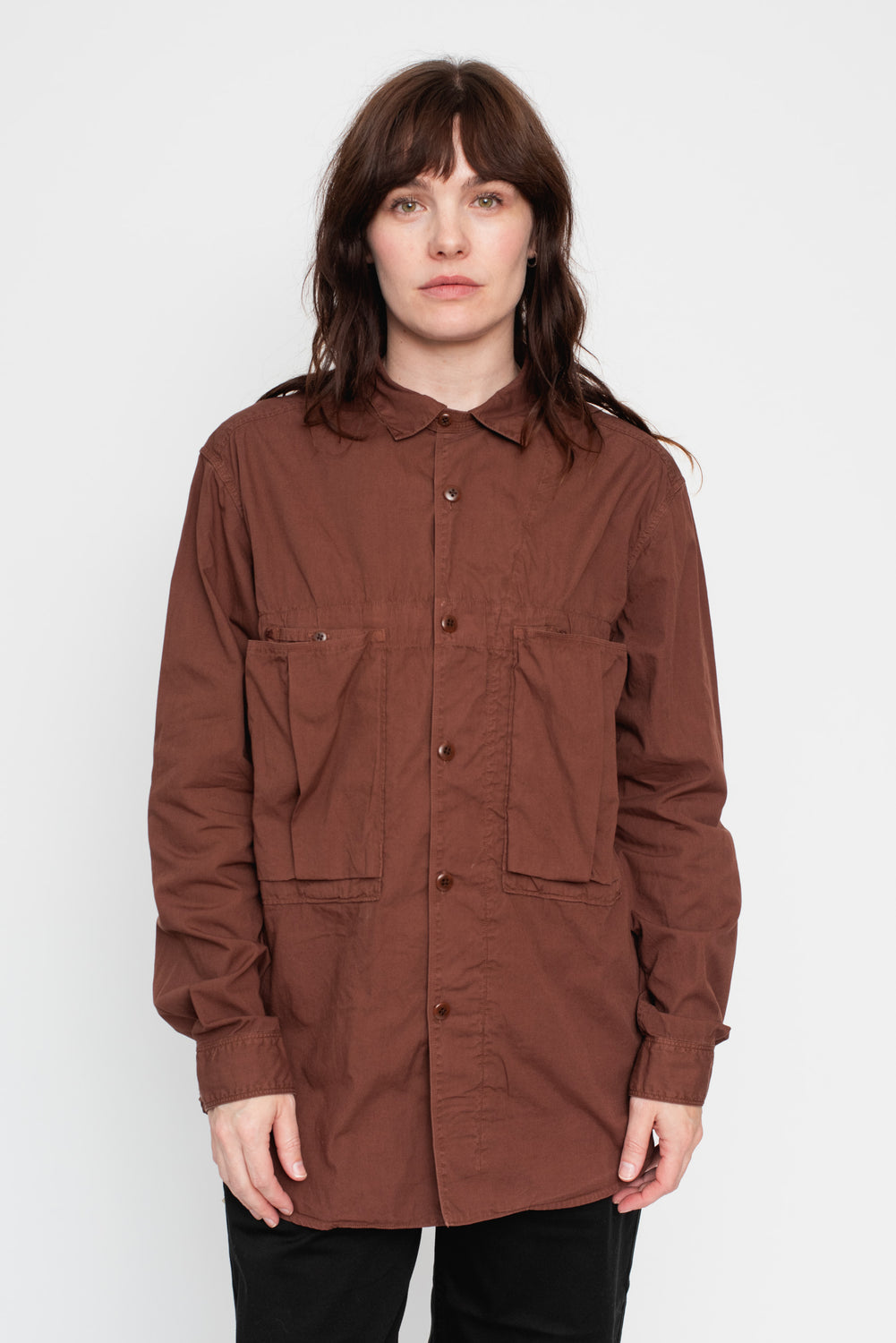 Broad Cloth Anorak Shirt Brown