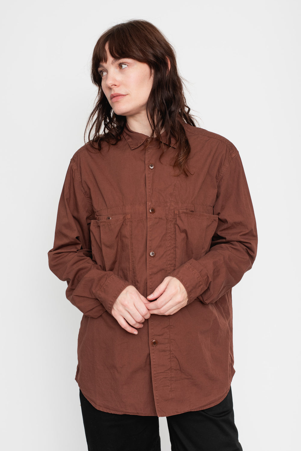 Broad Cloth Anorak Shirt Brown