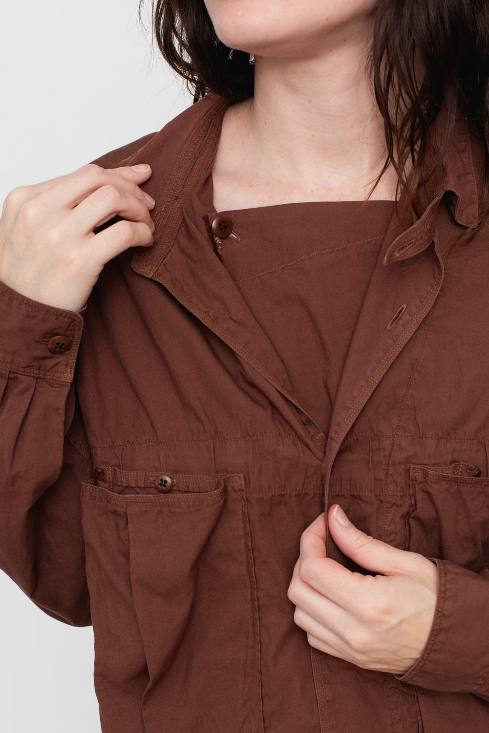 Broad Cloth Anorak Shirt Brown