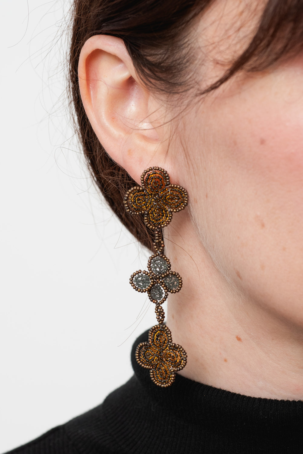 Triple Venetian Window Earring Bronze and Dark Blue