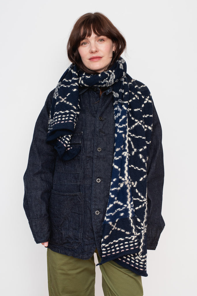 Fulling Wool Scarf SASHIKO Navy