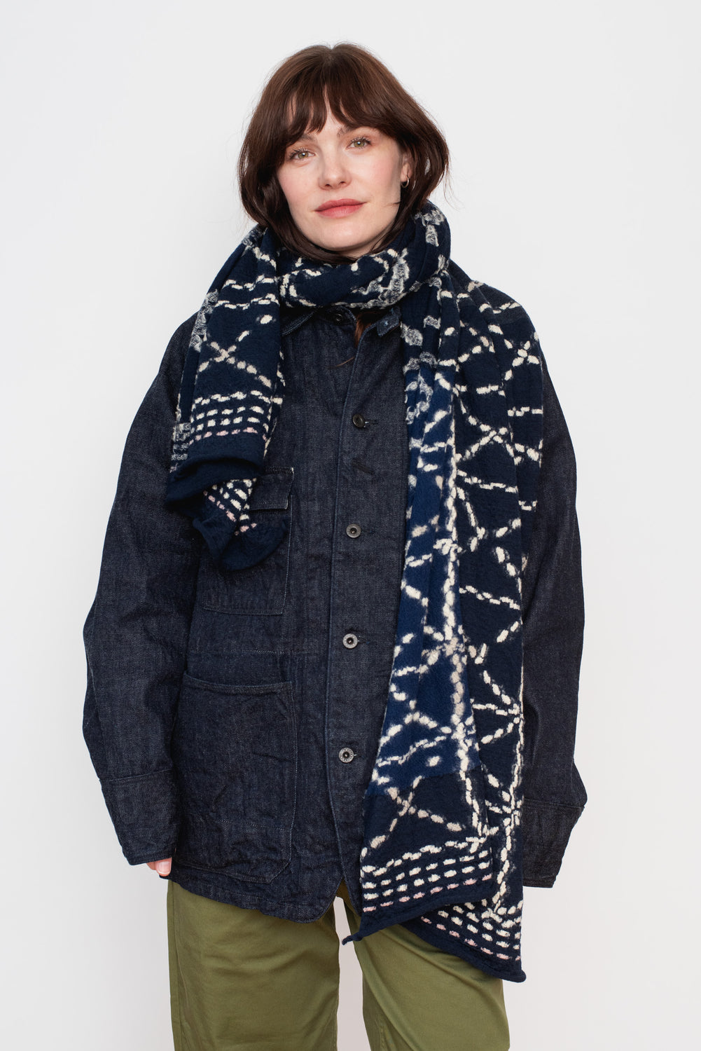 Fulling Wool Scarf SASHIKO Navy