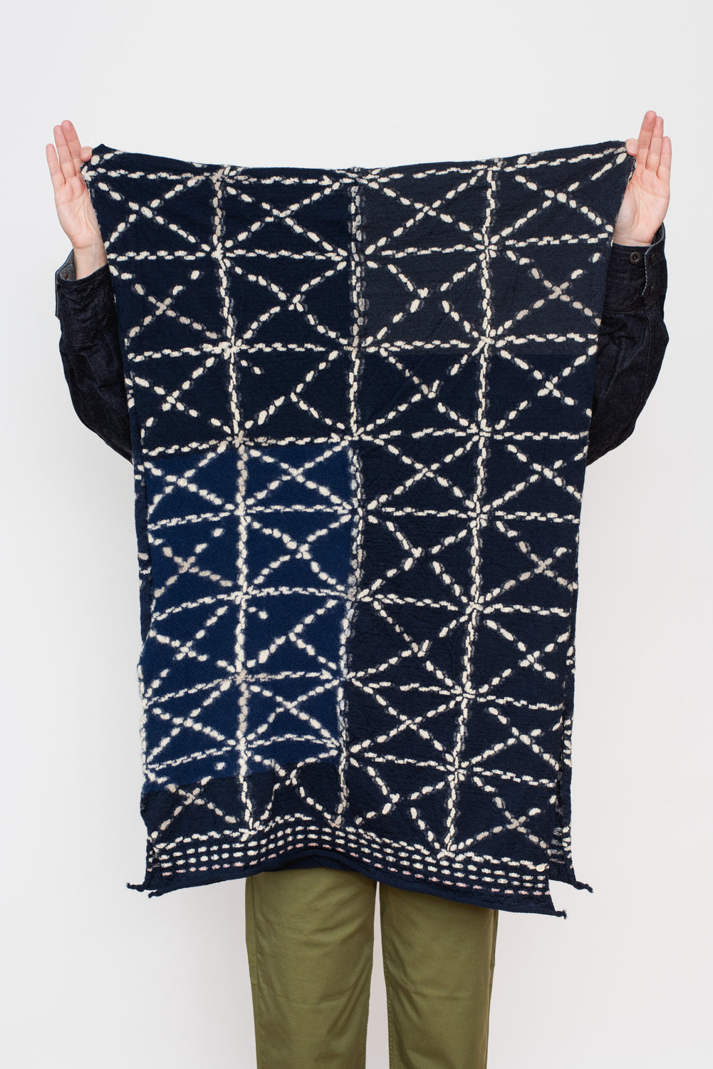 Fulling Wool Scarf SASHIKO Navy