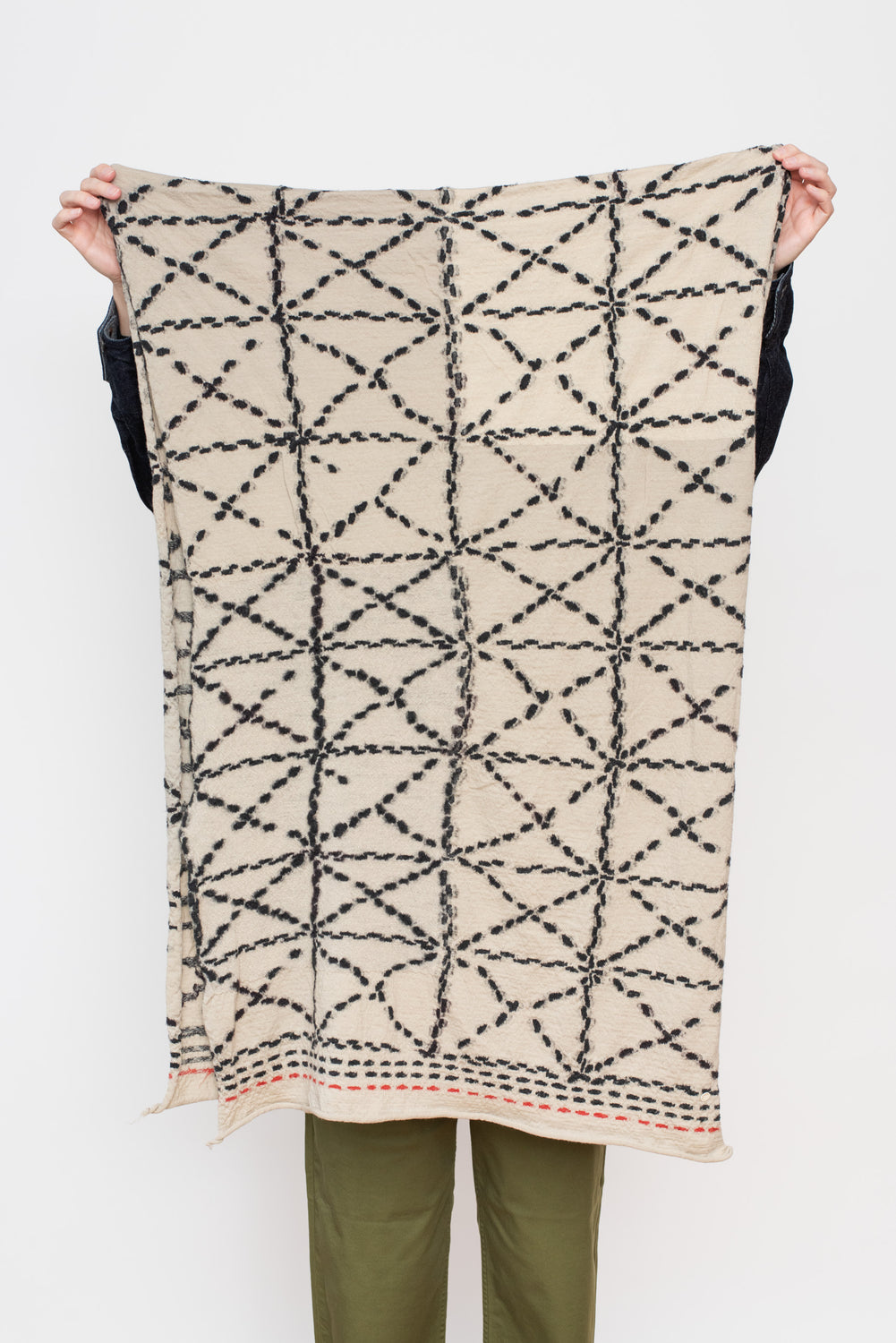 Fulling Wool Scarf SASHIKO Ecru