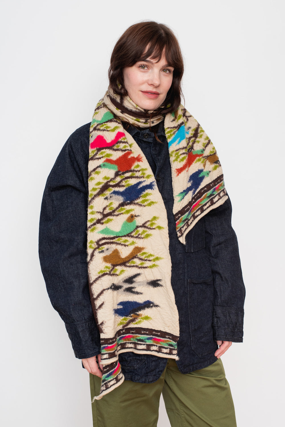 Fulling Wool Scarf BIRD TREE