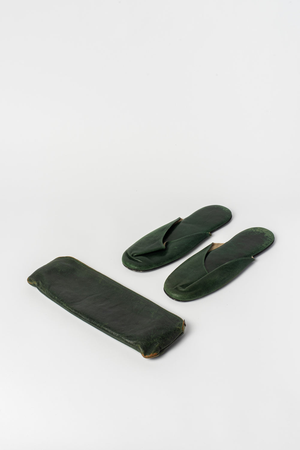 Vintage Japanese Leather Slippers with Case