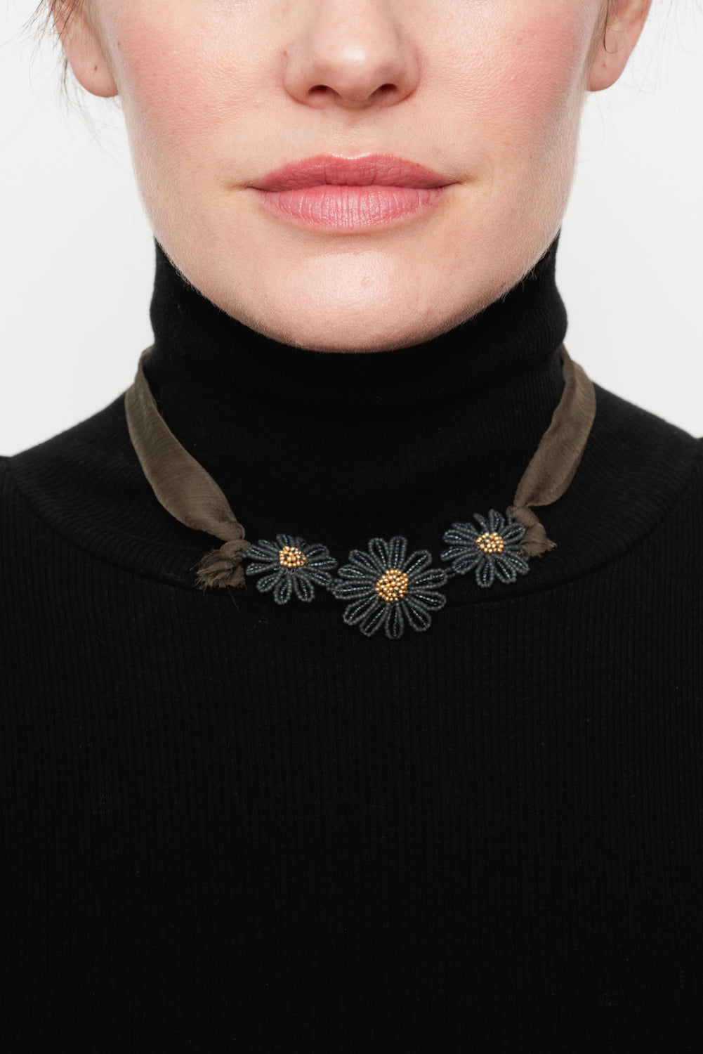 Daisy Choker with Silk Ribbon Blue