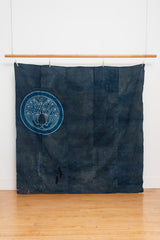 Large Japanese Indigo Textile with Kamon Crest (Boro Panel)