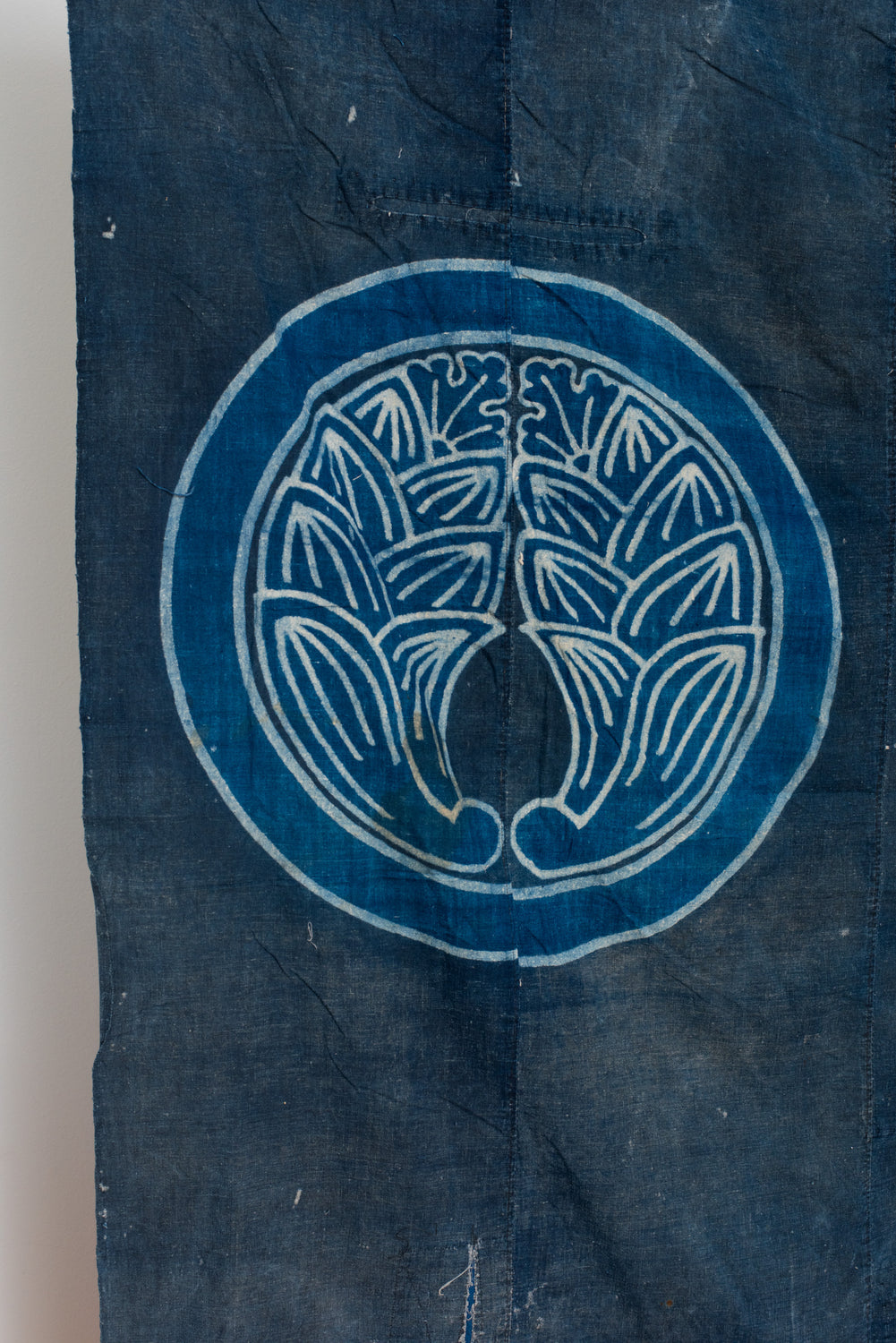 Large Japanese Indigo Textile with Kamon Crest (Boro Panel)