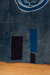 Large Japanese Indigo Textile with Kamon Crest (Boro Panel)
