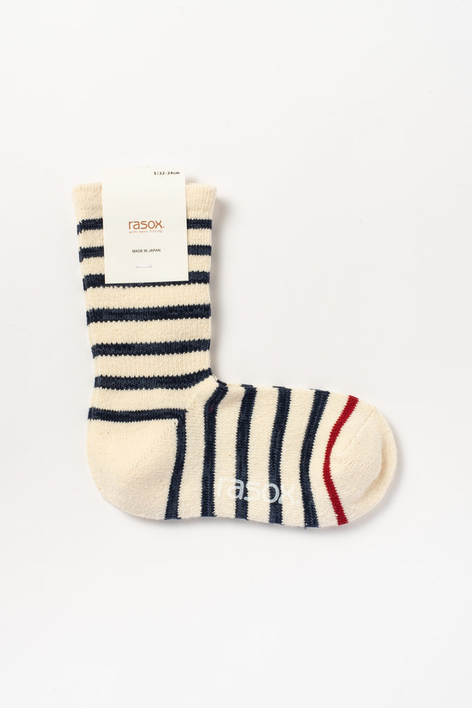 Striped Crew Socks, Natural with Navy