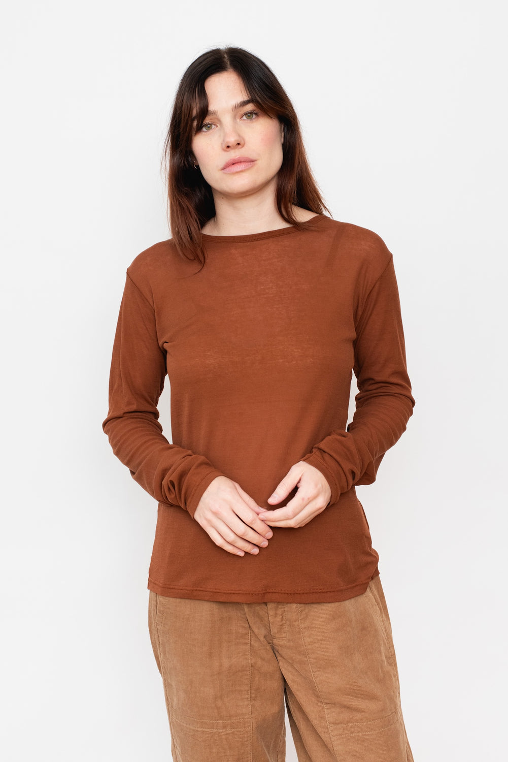 Rib Jersey Cotton Crewneck Camel