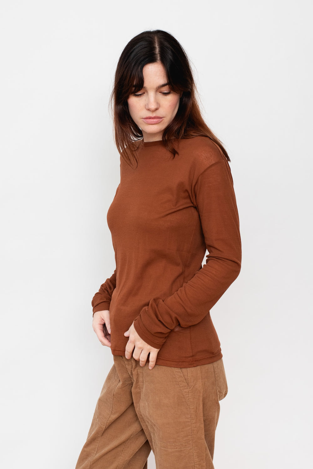 Rib Jersey Cotton Crewneck Camel