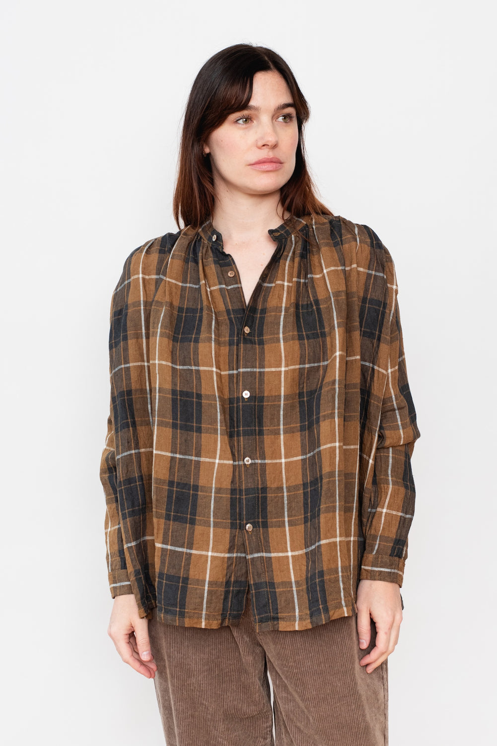 Linen Tartan Shirt Brown