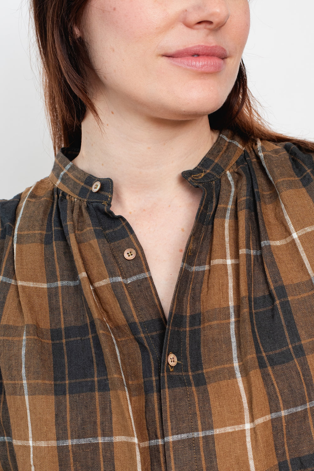 Linen Tartan Shirt Brown