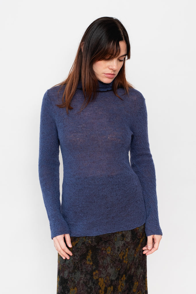 Knit Wool Turtleneck Sweater, Blue