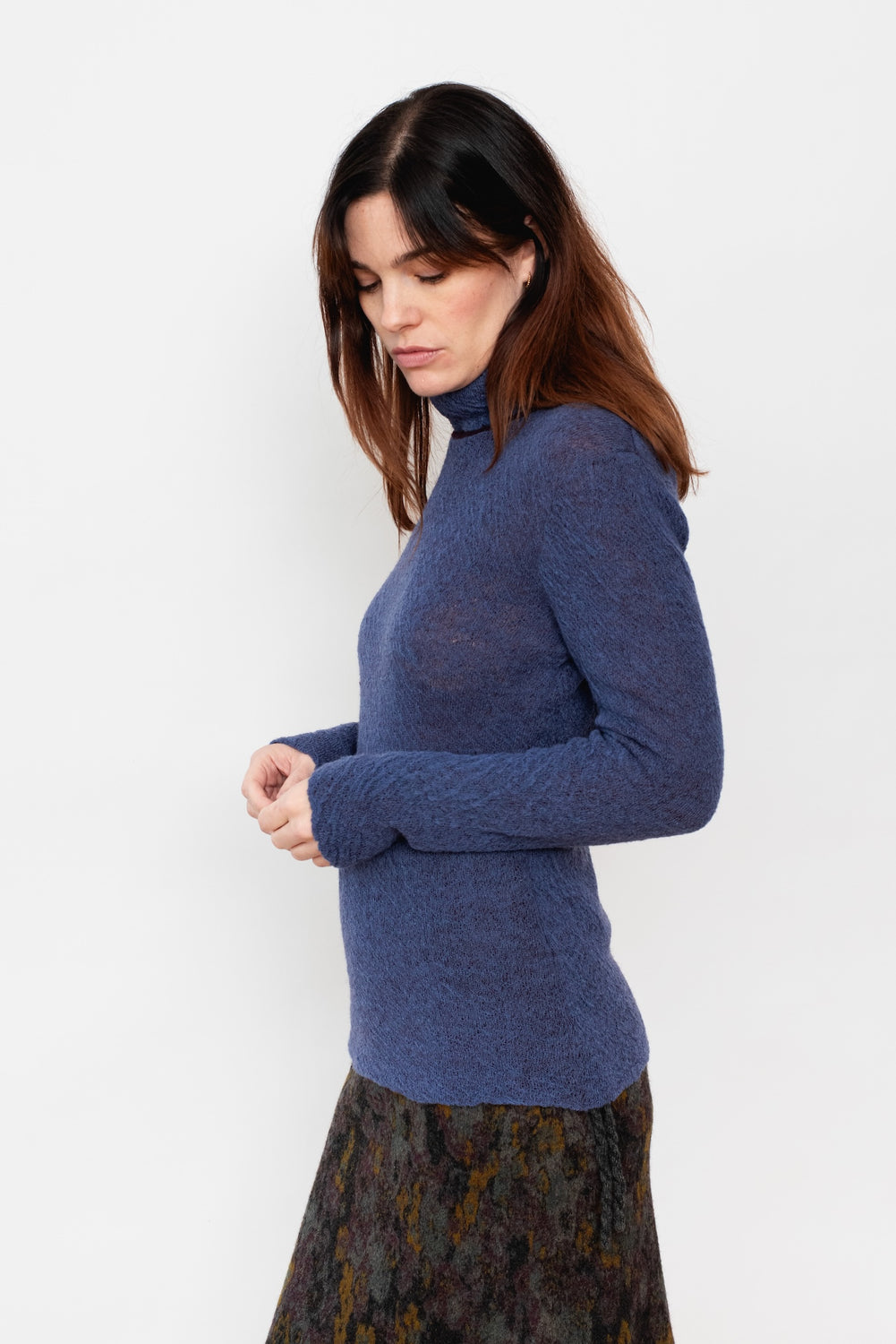 Knit Wool Turtleneck Sweater, Blue