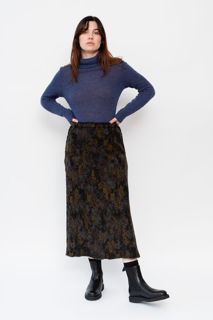 Knit Skirt Black Floral