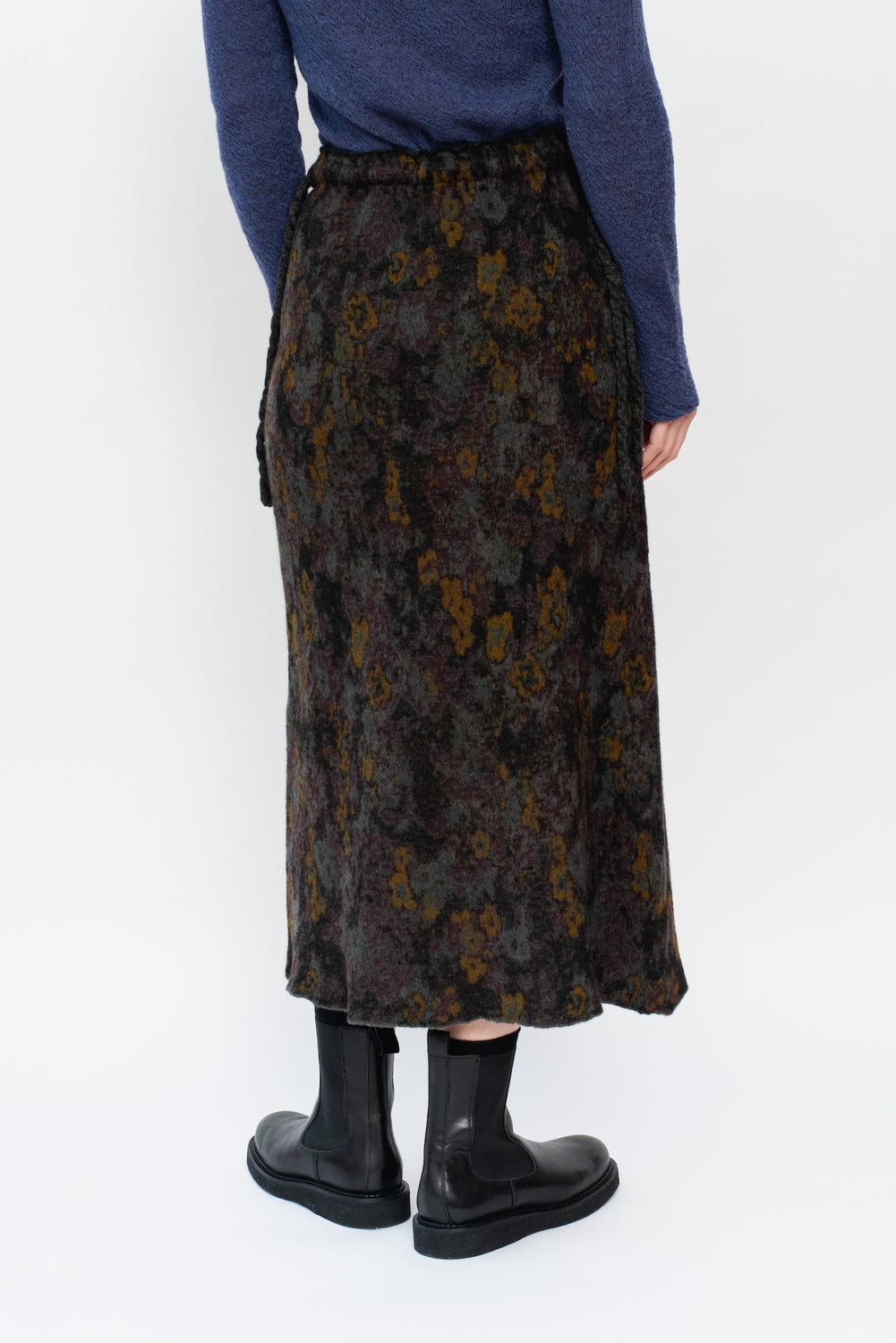 Knit Skirt Black Floral