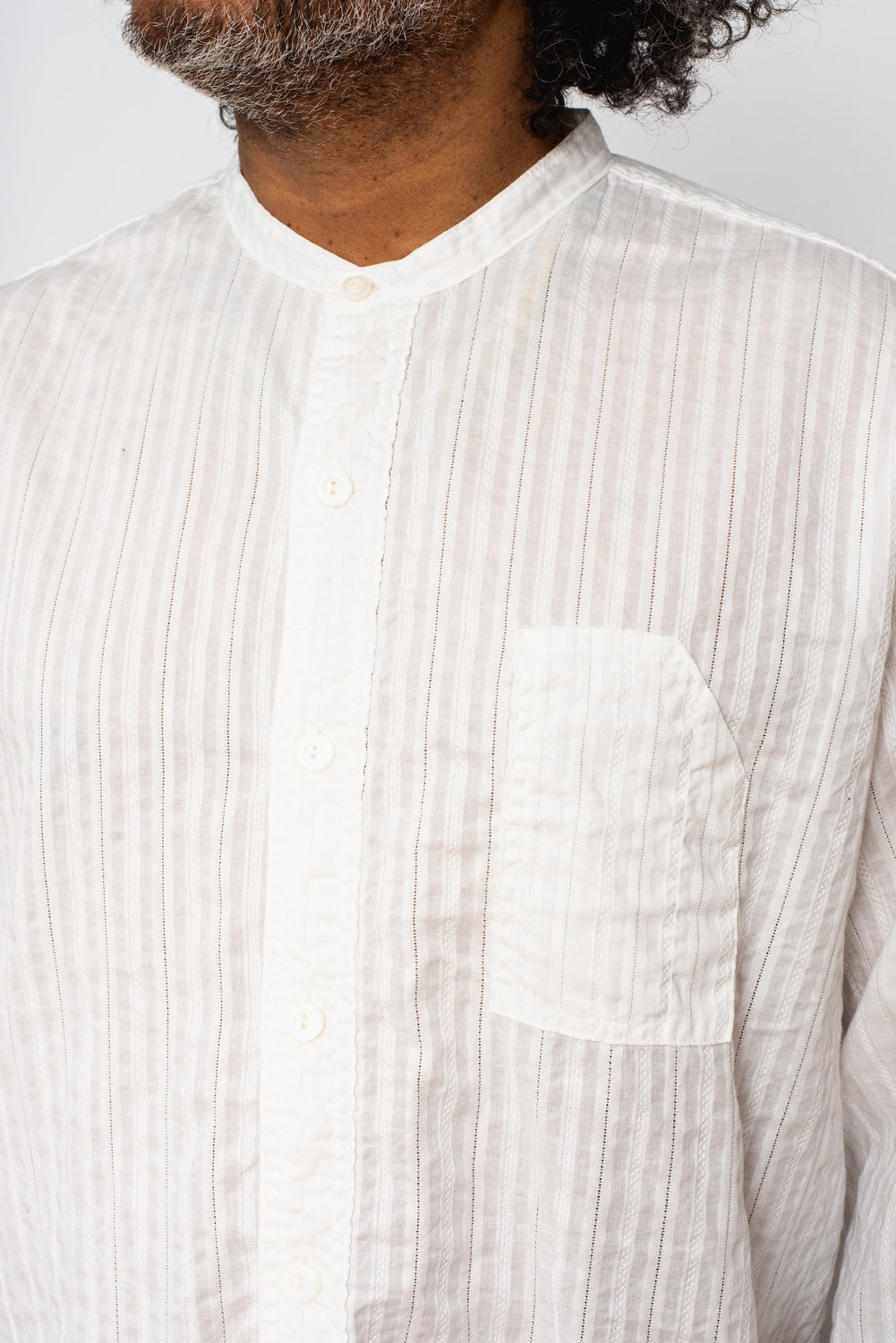 Band Collar Shirt, White