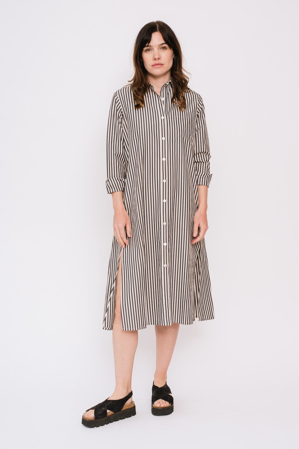 Striped Cotton Long Shirt Dress