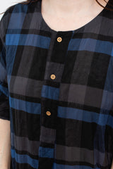 Shirring Dress Blue Check