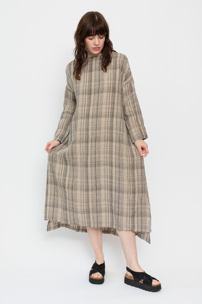 Check Dress Linen Natural