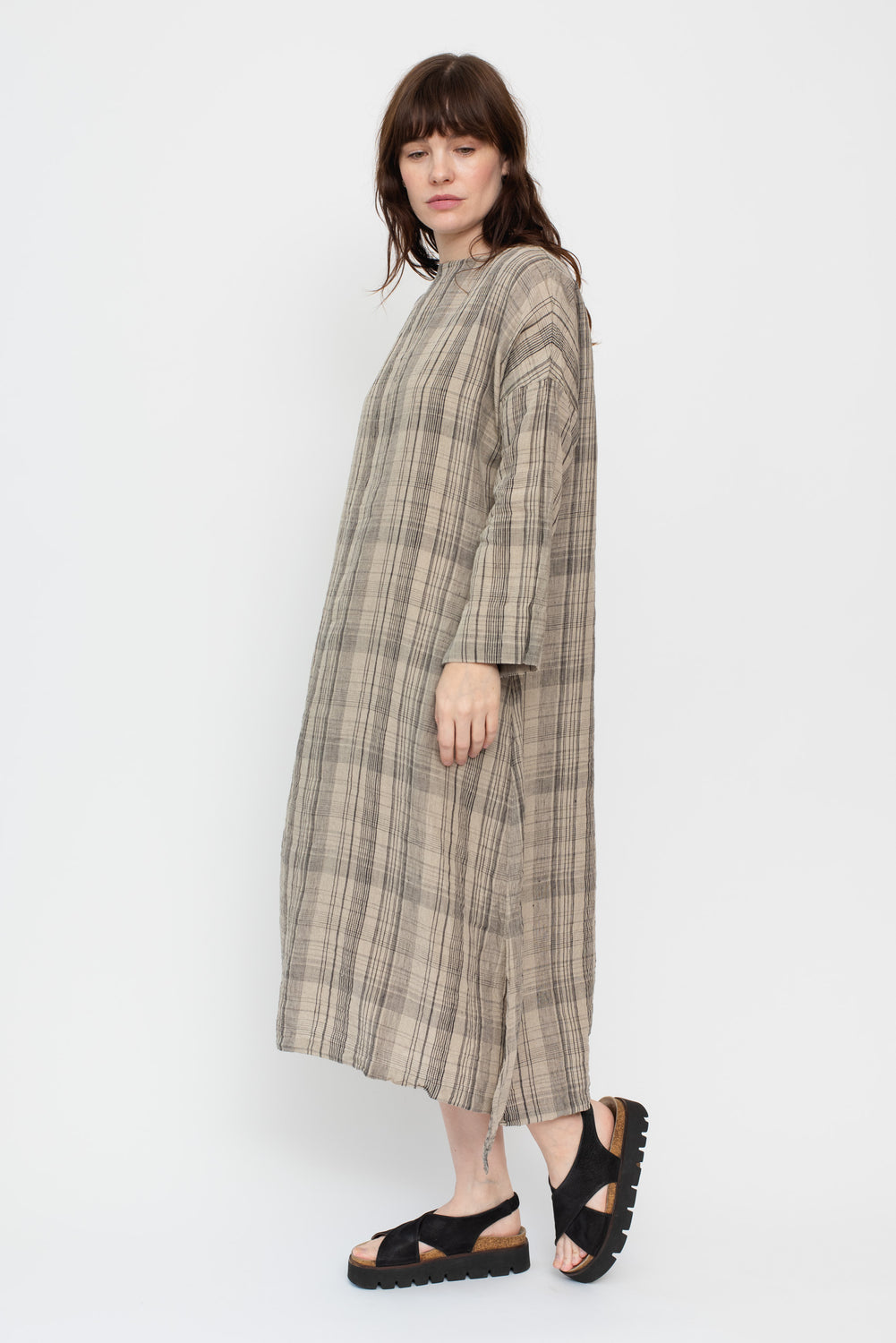 Check Dress Linen Natural