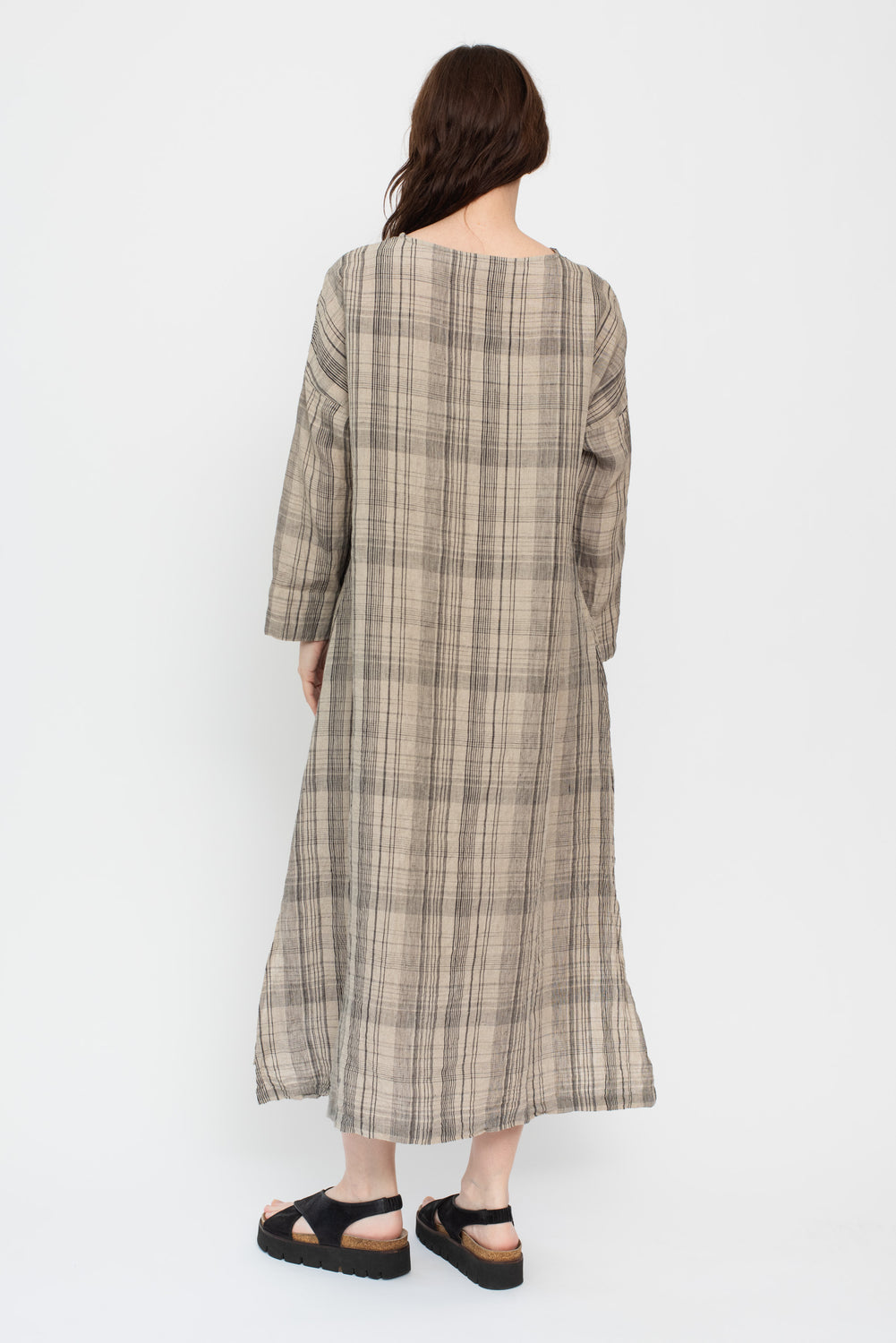 Check Dress Linen Natural