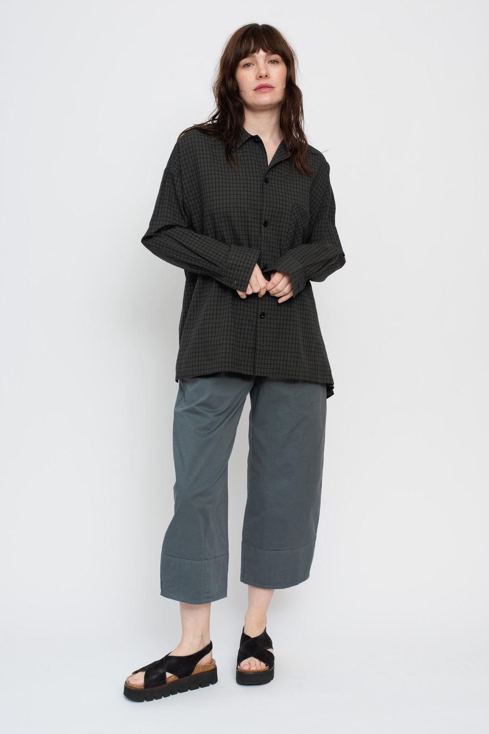 Dobby Check Oversized Shirt Charcoal, Unisex