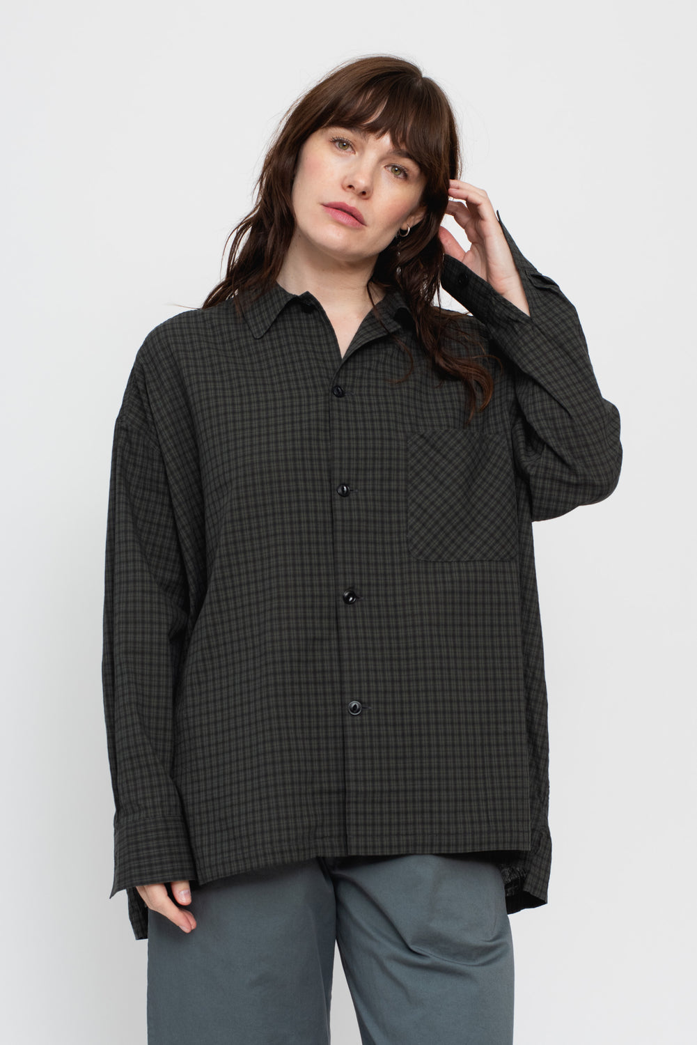 Dobby Check Oversized Shirt Charcoal, Unisex