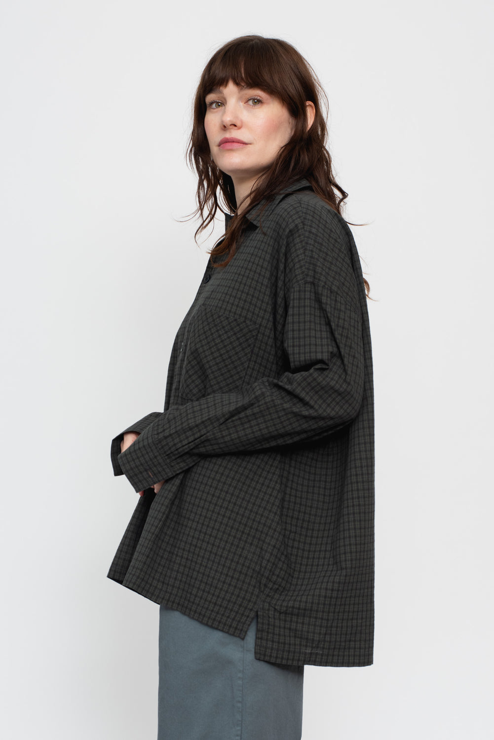Dobby Check Oversized Shirt Charcoal, Unisex
