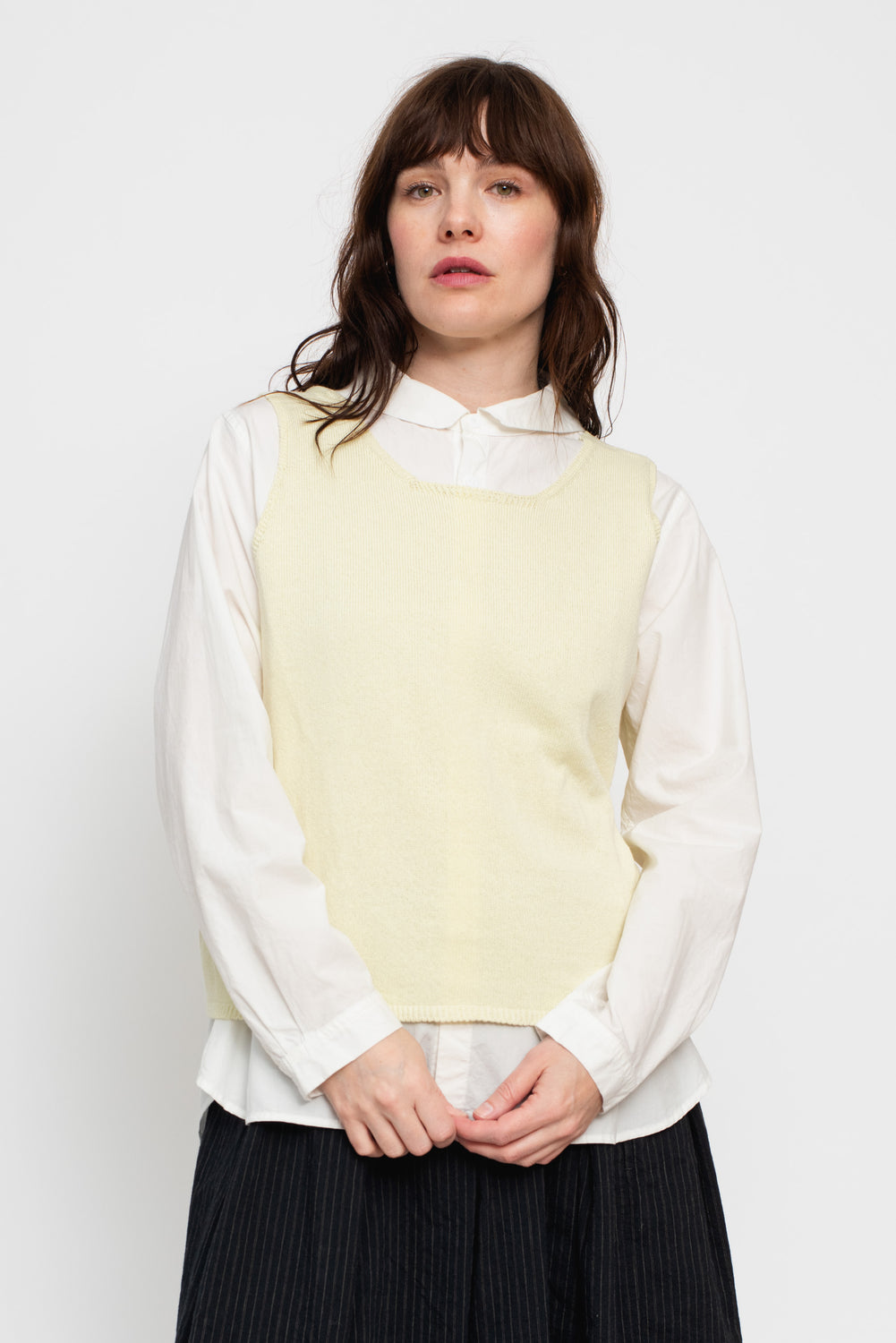 Silk and Cotton Knit Pullover Vest, Light Yellow