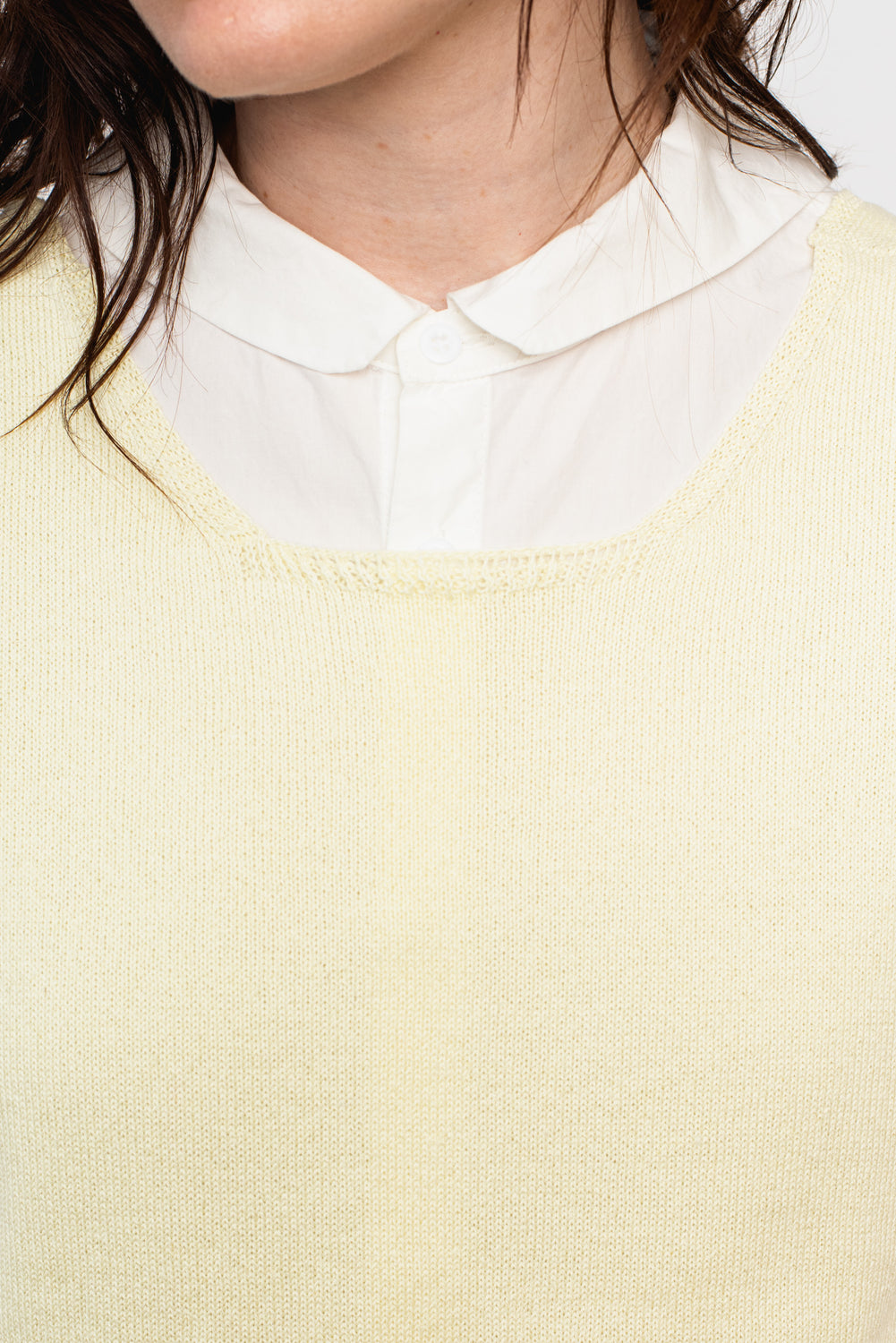 Silk and Cotton Knit Pullover Vest, Light Yellow