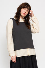 Silk and Cotton Knit Pullover Vest, Charcoal