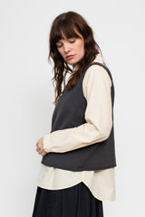 Silk and Cotton Knit Pullover Vest, Charcoal