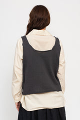 Silk and Cotton Knit Pullover Vest, Charcoal