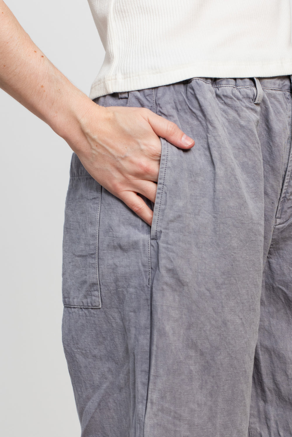 Cotton and Linen Garment Dyed Pants, Blue Grey