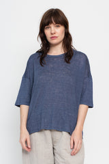 Linen Wide T Shirt Grey Blue