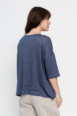 Linen Wide T Shirt Grey Blue