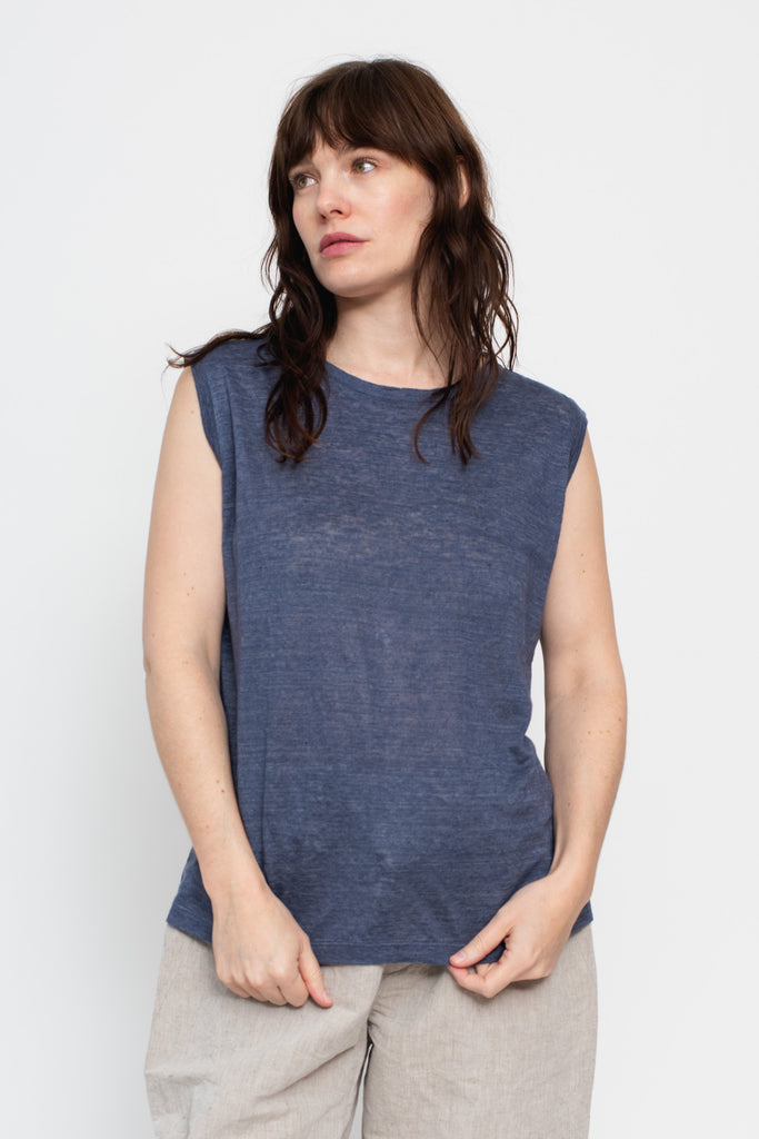 Linen Tank Top Grey Blue