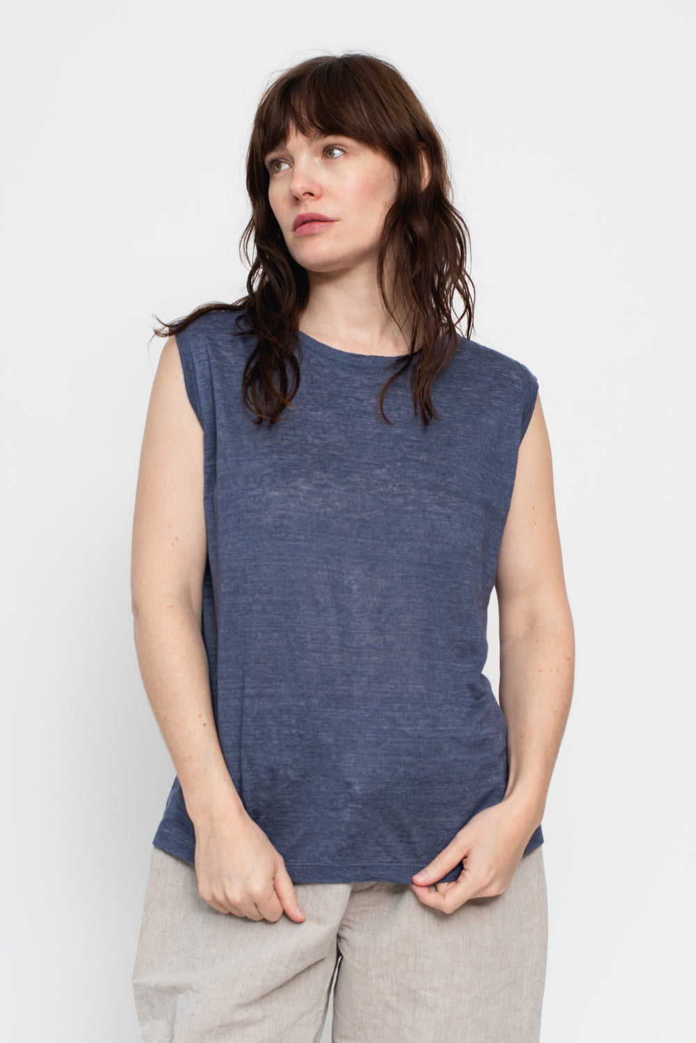 Linen Tank Top Grey Blue