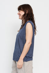Linen Tank Top Grey Blue